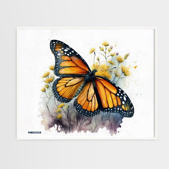 20x30 Monarch Butterfly Watercolor Oil Painting Art Poster - Picture 7 of 7